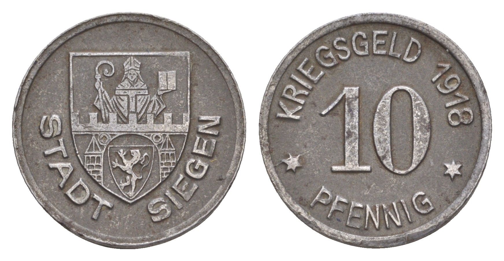 Зиген 10 пфеннигов 1918 Funck 497.4, Men18 29332.5 железо 4636-741