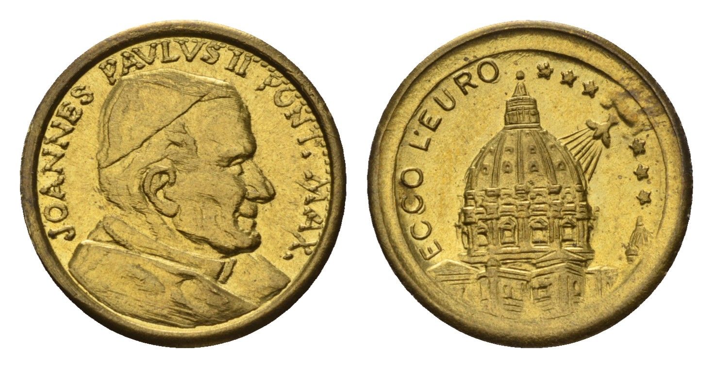 Ватикан 1 Ecco l'Euro 2000 пробник, Иоанн Павел II латунь UNC 4669-314
