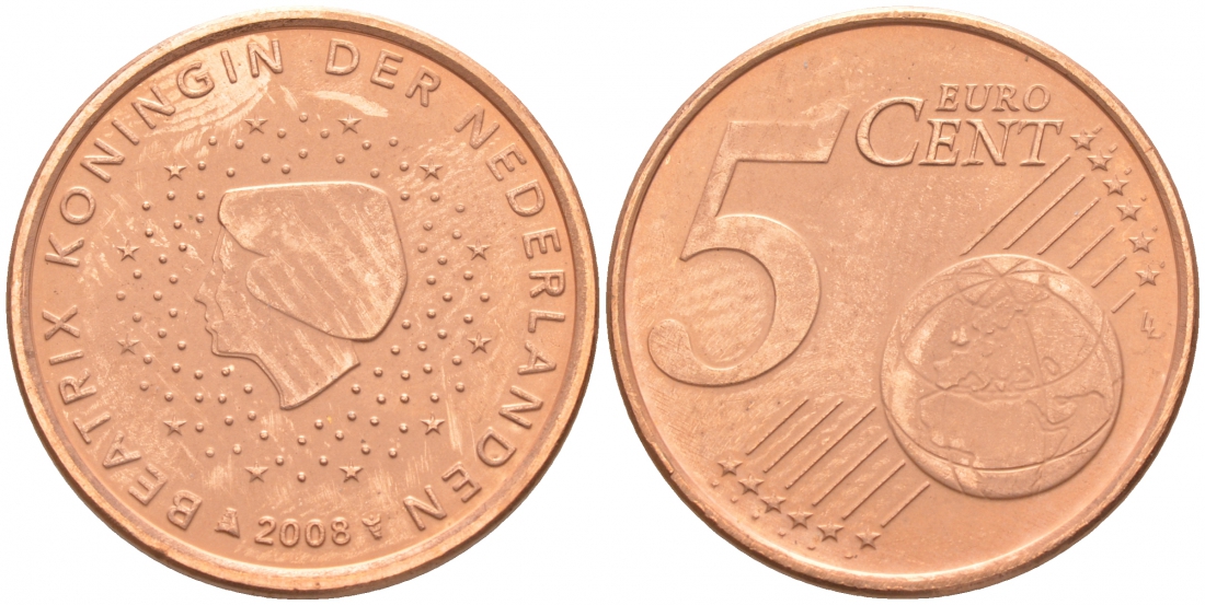 Нидерланды 5 евроцентов 2008 KM 236 сталь плакированная медью UNC 186-245