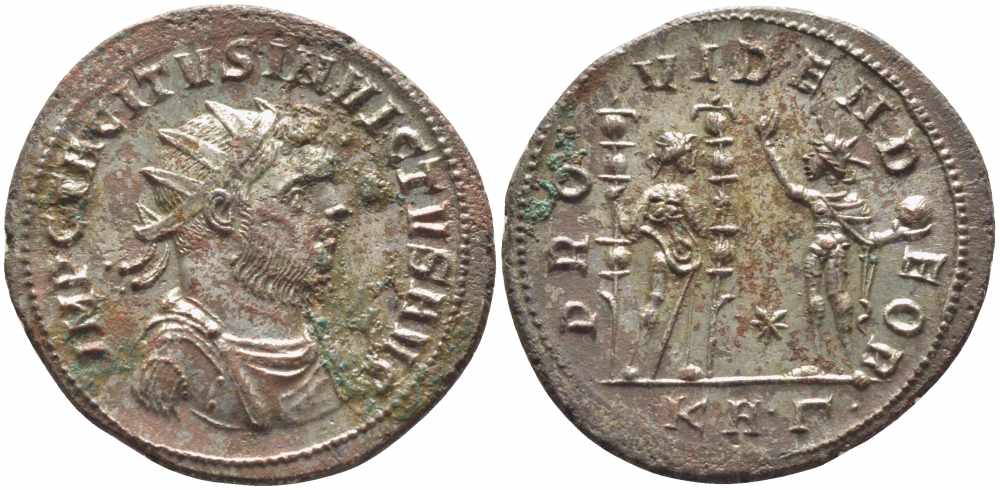 Римская Империя аврелианиан 276 Тацит IMP C TACITVS INVICTVS AVG / PROVIDEN DEOR Сердика Extremely fine BNC p.407 бронза, серебрение 1073-16-76