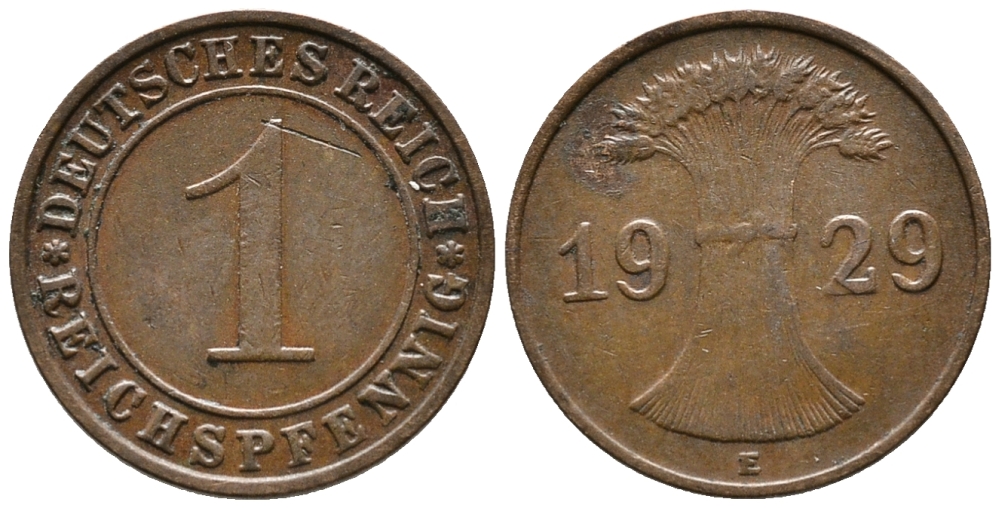 ГЕРМАНИЯ 1 РЕЙХСПФЕННИГ 1929 E KM 37, J. 313 бронза 39-1033