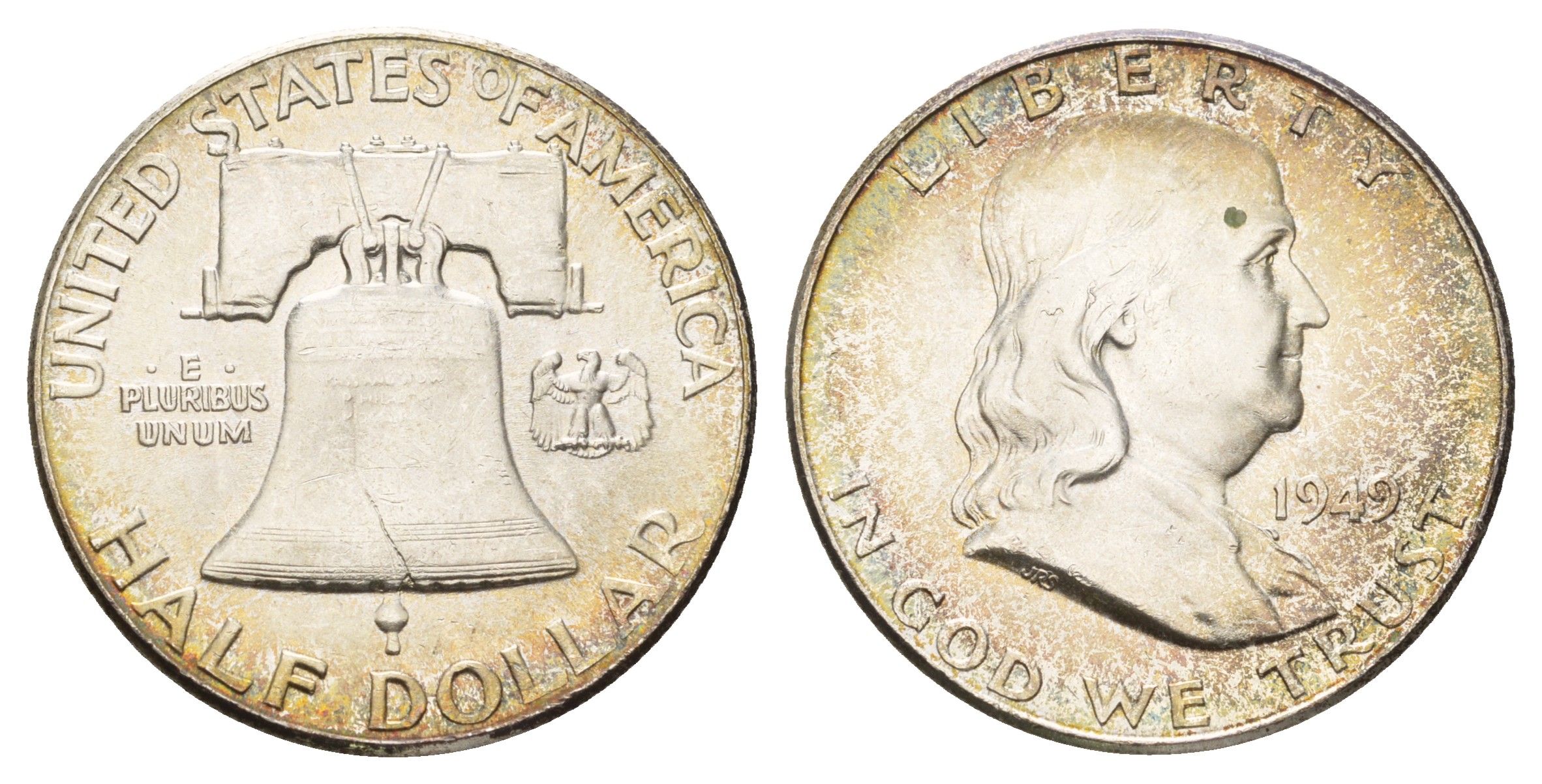 США 1/2 доллара (50 центов) 1949 Бенджамин Франклин, колокол KM 199 серебро aUNC 3711-1433