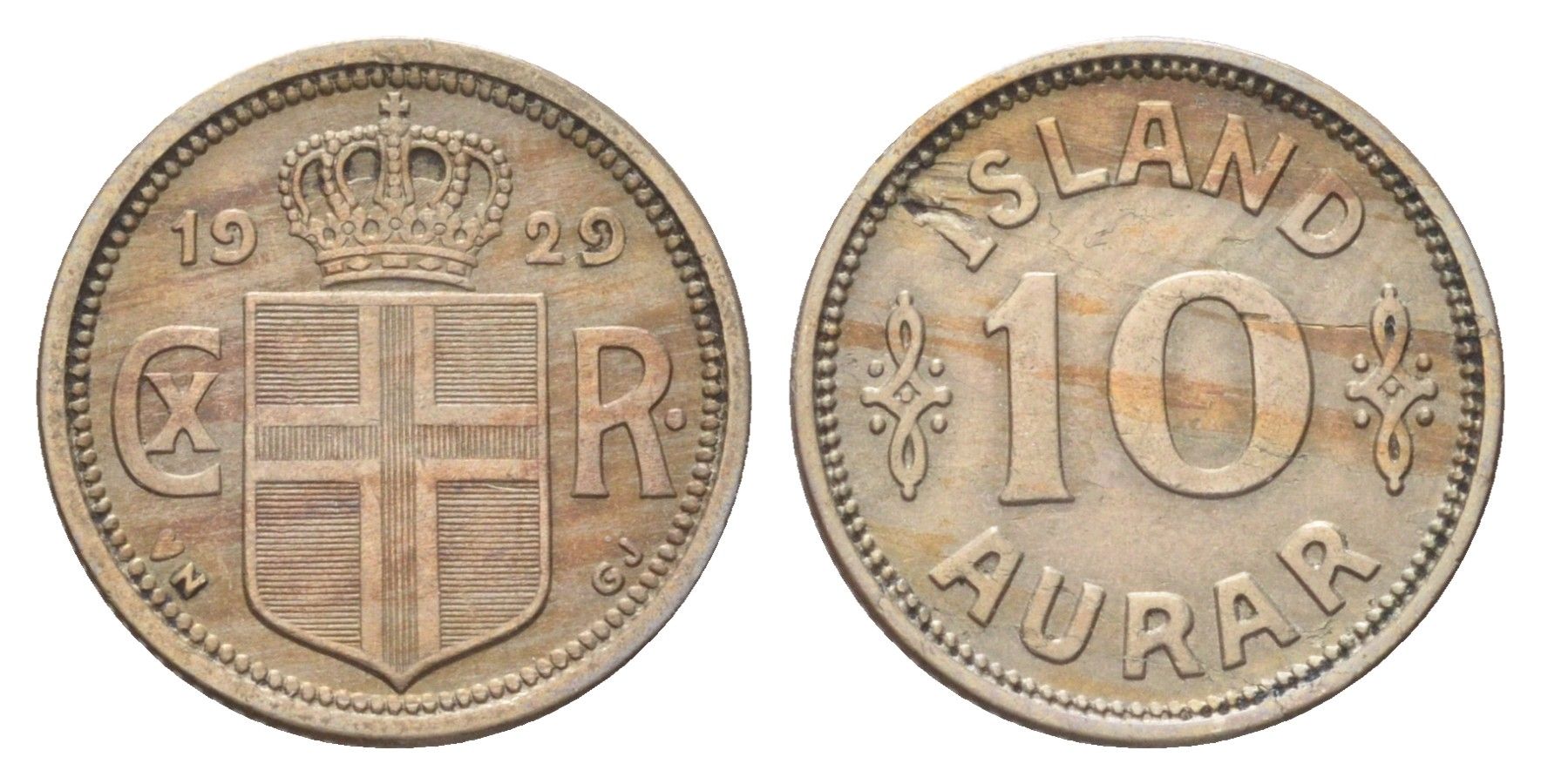 Исландия 10 эйре 1929 KM 1.1 медно-никель 4127-1525