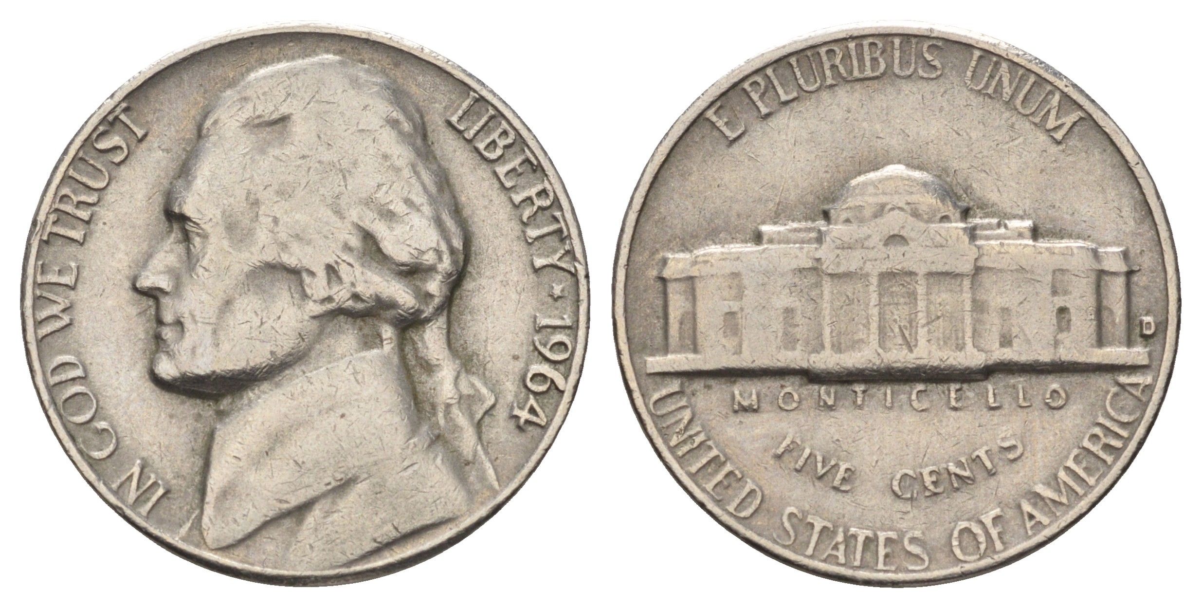 США 5 центов 1964 Джефферсон KM A192 медно-никель 4671-832