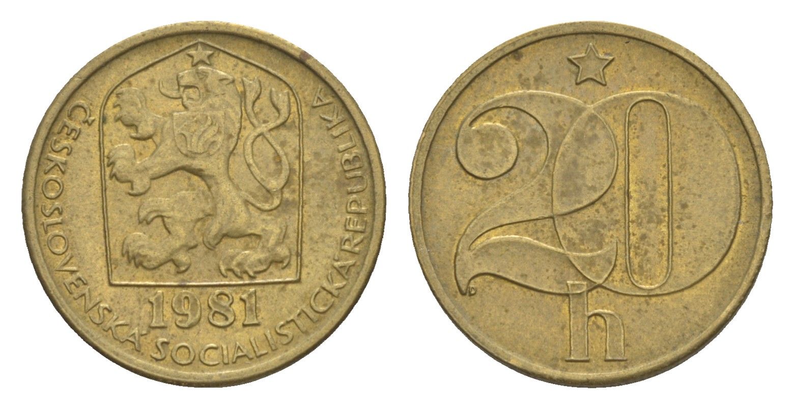 Чехословакия 20 геллеров 1981 KM 74 латунь 4516-139