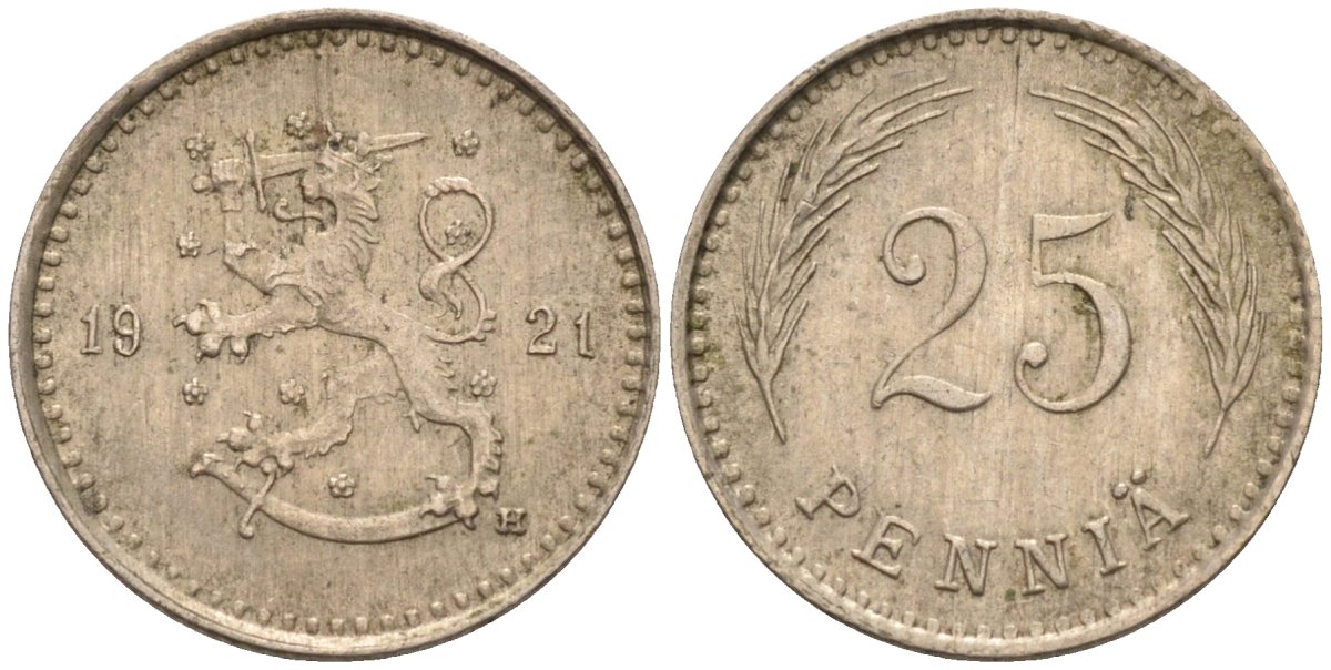 Финляндия 25 пенни 1921 Н KM 25 медно-никель 96-556