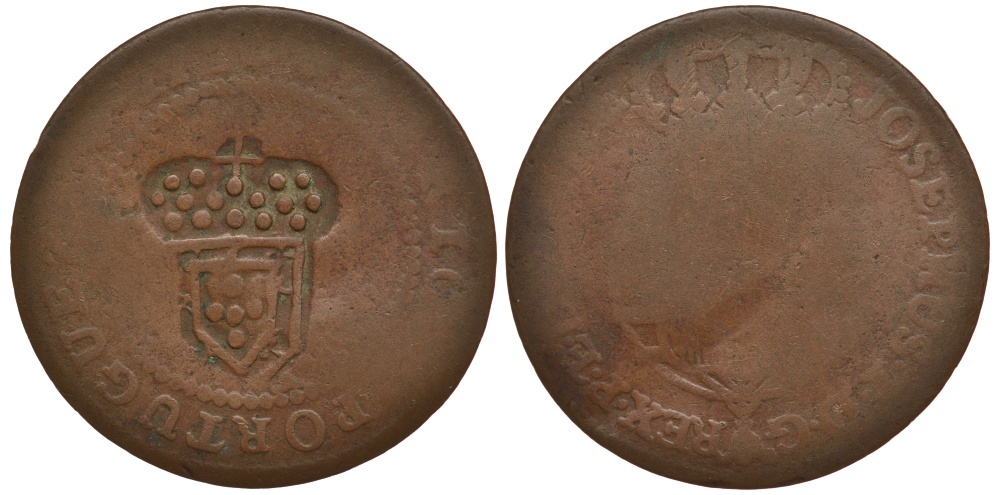 Португальская Ангола 1/2 макута 1837 надчеканка KM 49.3 медь 3896-923