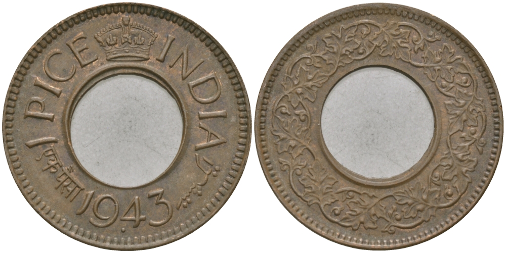 Британская Индия 1 пайс 1944 Георг VI (1936-1952) KM 533 бронза 33-1012