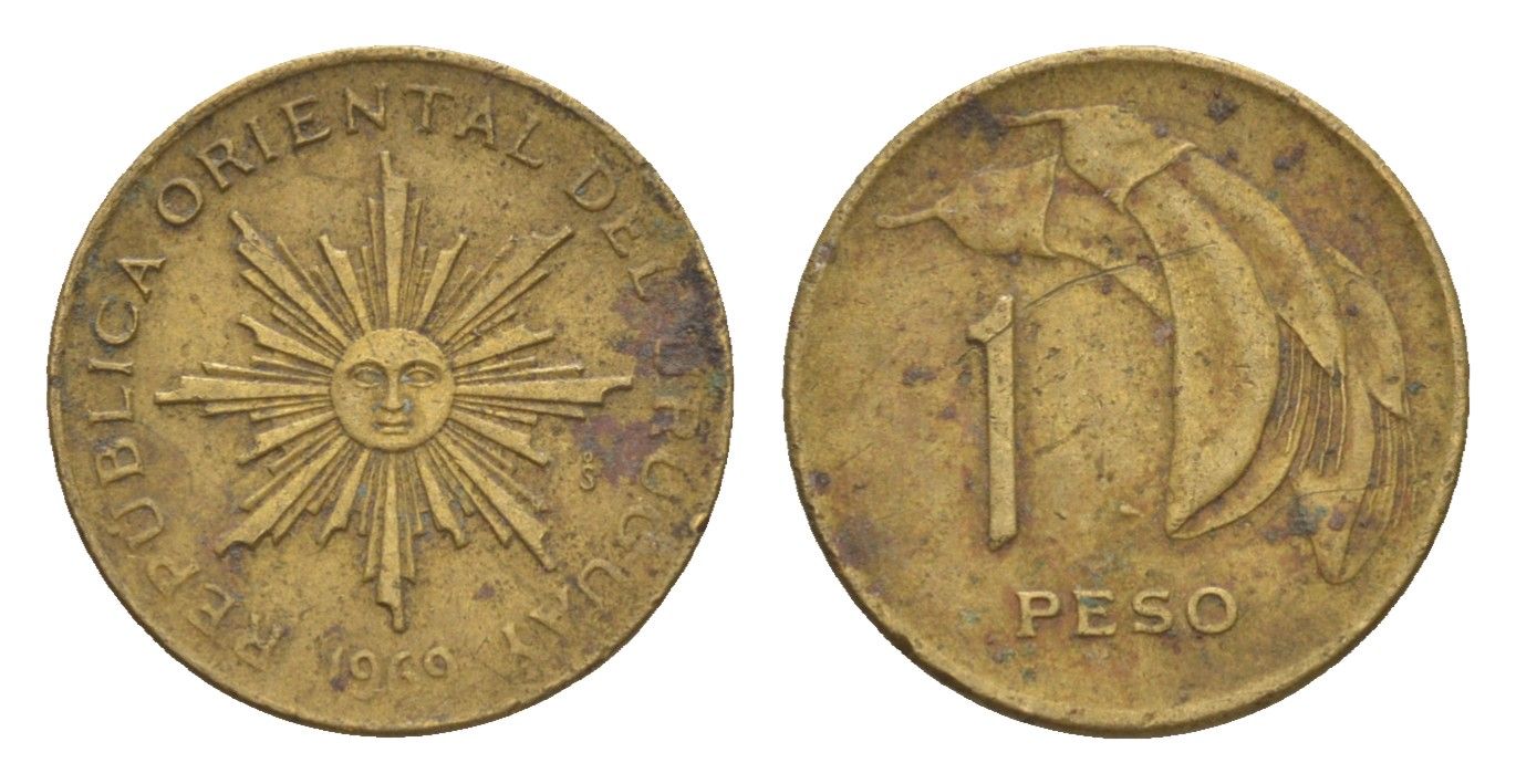 Уругвай 1 песо 1969 KM 52 алюминиевая бронза 4649-759