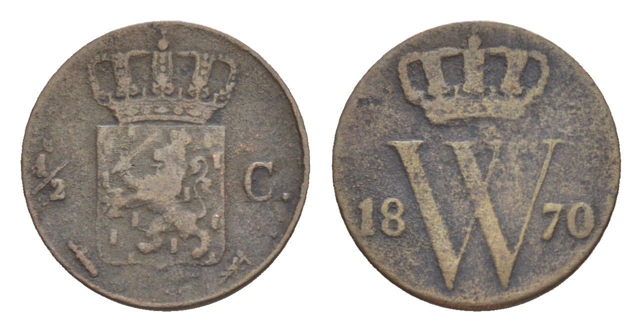 Нидерланды 1/2 цента 1870 KM 90 медь 4644-822