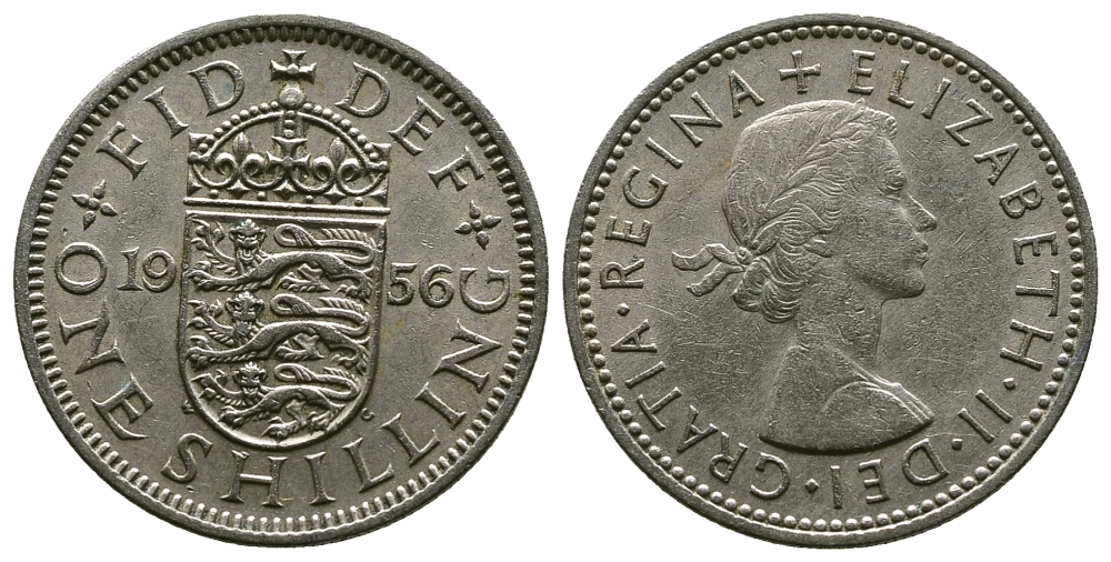 Великобритания 1 шиллинг 1956 Елизавета II (1952-2022), Английский герб KM 904, Spink 4147 медно-никель 4384-344