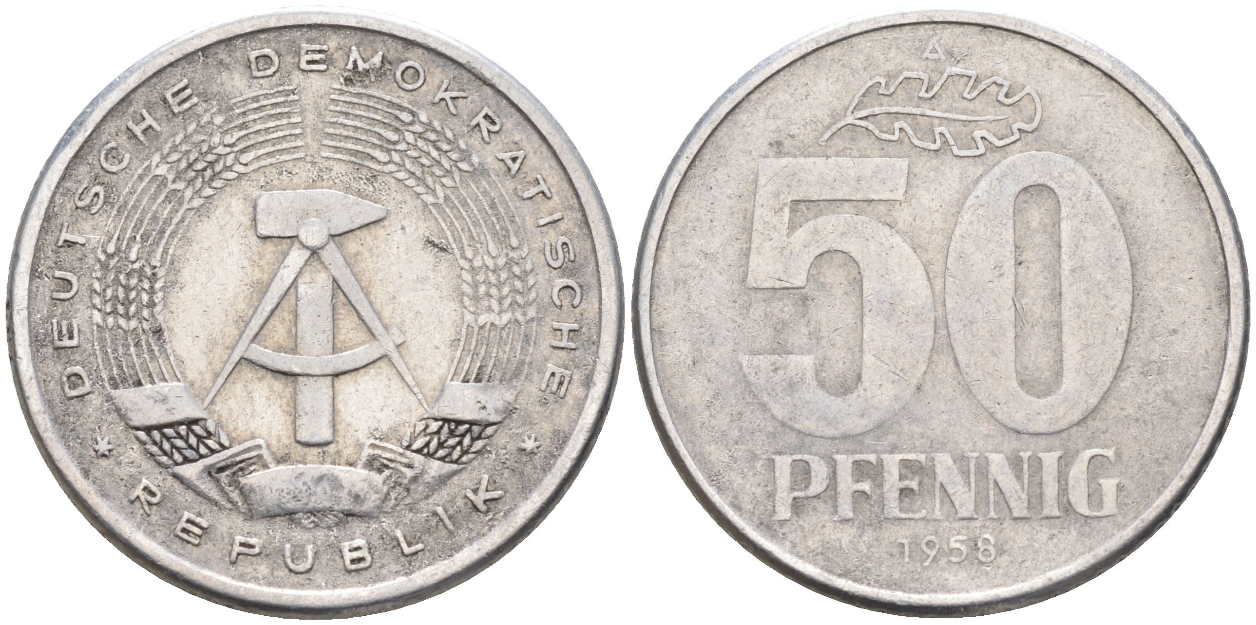 ГДР 50 пфеннигов 1958 А, год тип KM 12.1 алюминий    4126-824