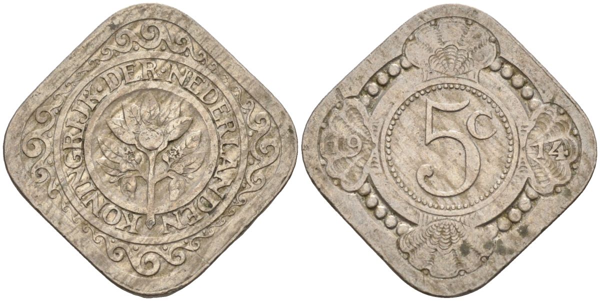 Нидерланды 5 центов 1914 Вильгельмина (1890-1948) KM 153 медно-никель 4592-836