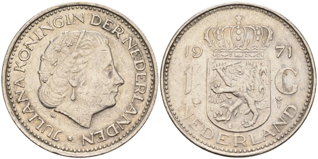 Нидерланды 1 гульден 1971 Юлиана (1948-1980) KM 184а никель 54-1753