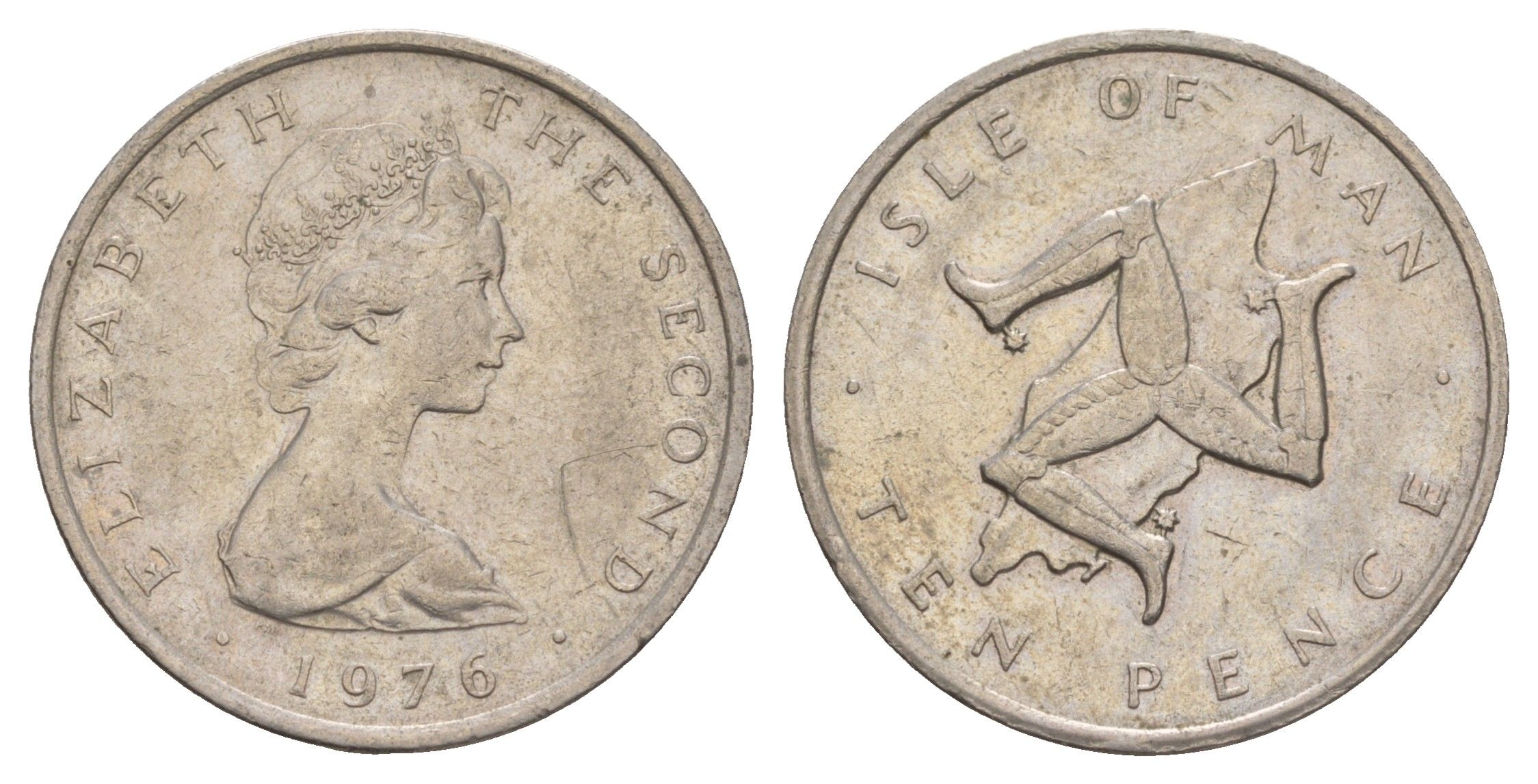 Остров Мэн 10 пенсов 1976 PM, Елизавета II (1952-2022) KM 36 медно-никель 4656-1044