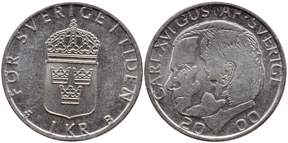 Швеция 1 крона 2000 Карл XVI Густав (1973- ) KM 852а медно-никель 4364-3225