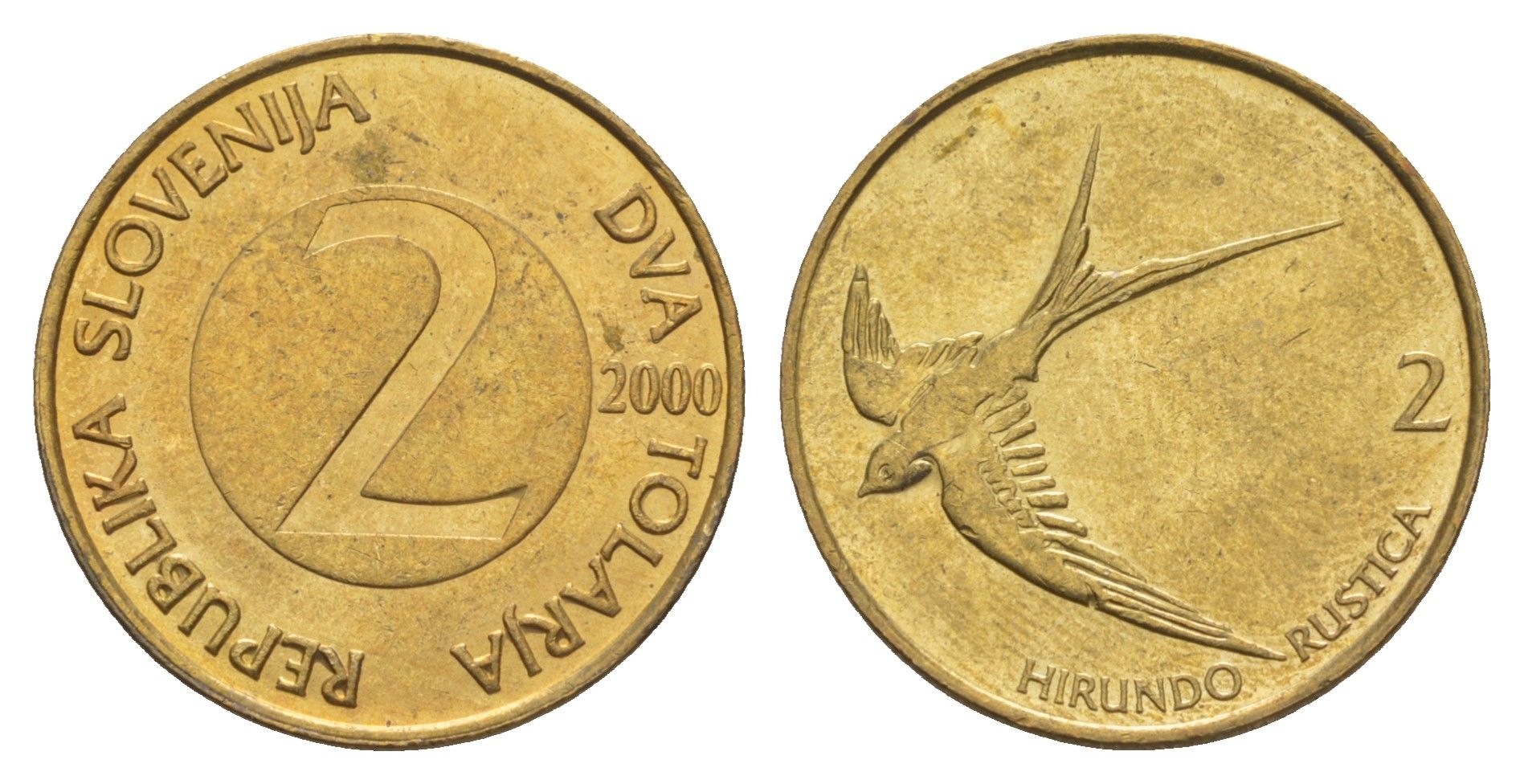 Словения 2 толара 2000  KM 5 латунь  UNC  4660-133