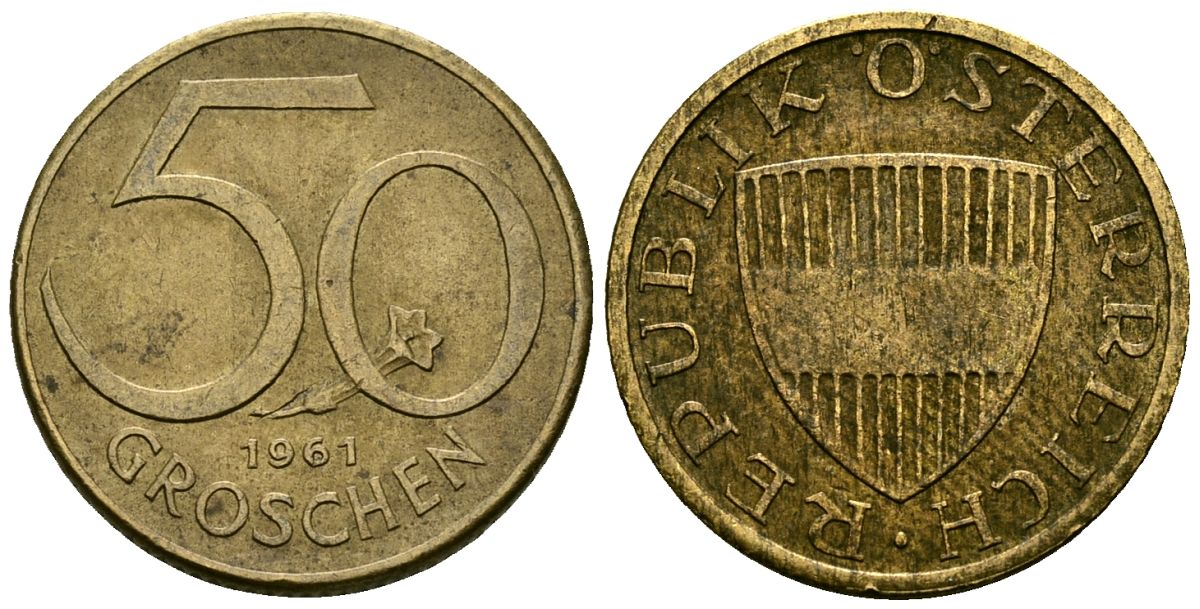 Австрия 50 грошей 1961 KM 2885 алюминиевая бронза 4173-1148