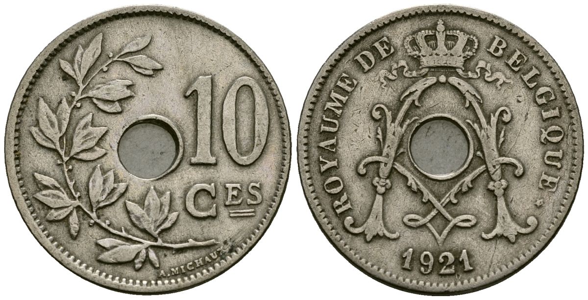 Бельгия 10 сантимов 1921 Belgique KM 85 медно-никель 4172-854