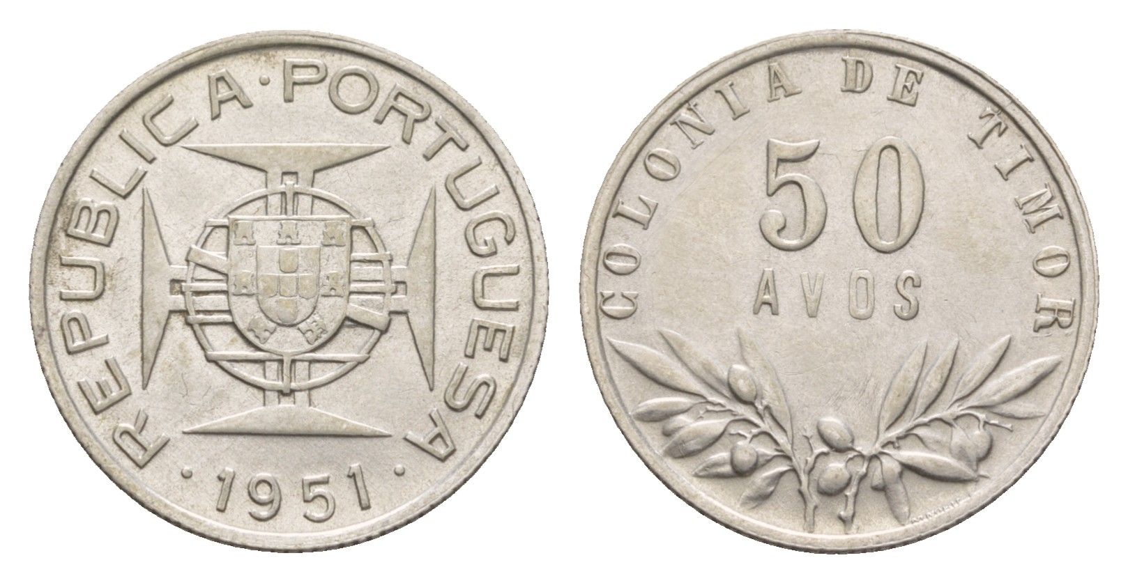 Португальский Тимор 50 аво 1951 KM 7 серебро 413-1641