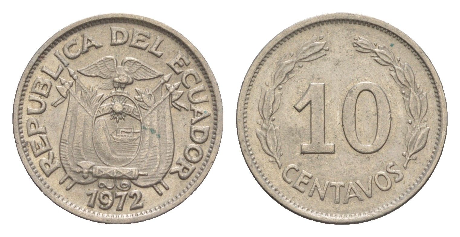 Эквадор 10 сентаво 1972 KM 76c сталь плакированная никелем 4636-224