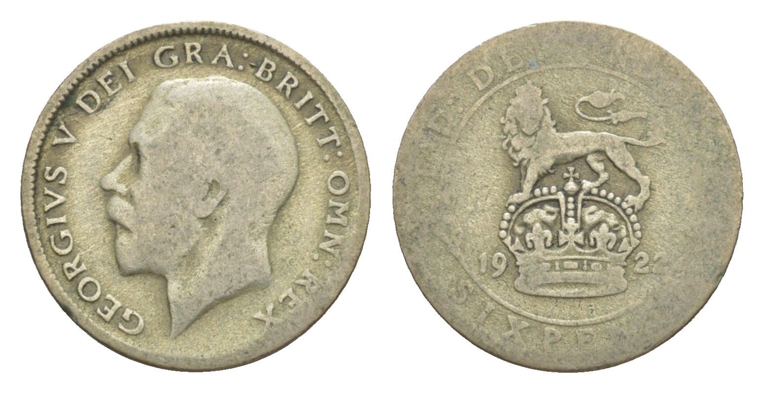 Великобритания 6 пенсов 1922 Георг V (1910-1936) KM 815a.1, Spink 4024 серебро 75-843