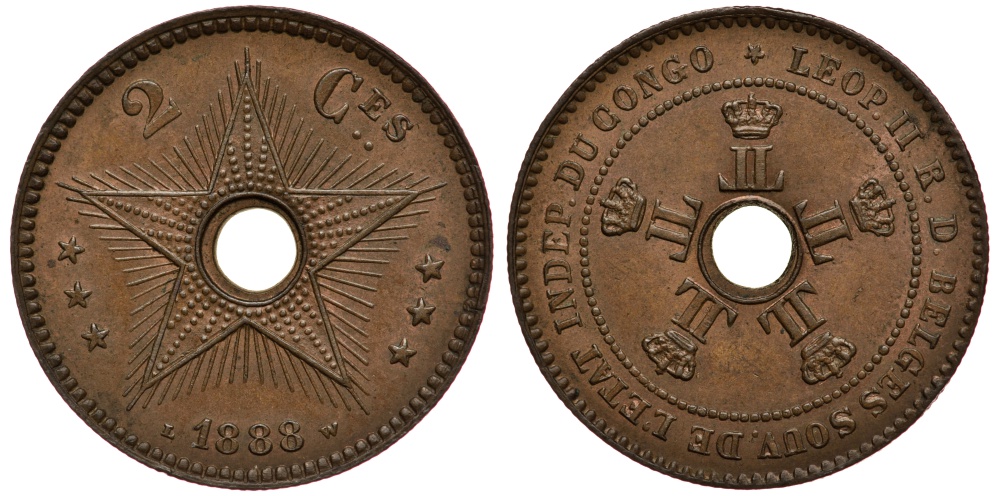 Бельгийское Конго 2 сантима 1888 KM 2 медь 3896-1013
