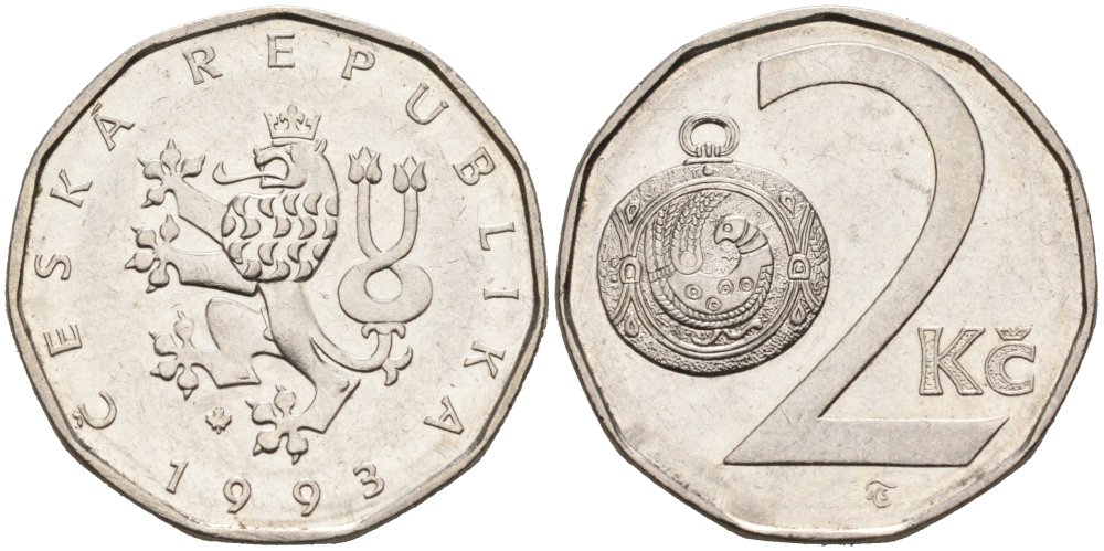 Чехия 2 кроны 1993 KM 9 сталь плакированная никелем 4573-1233