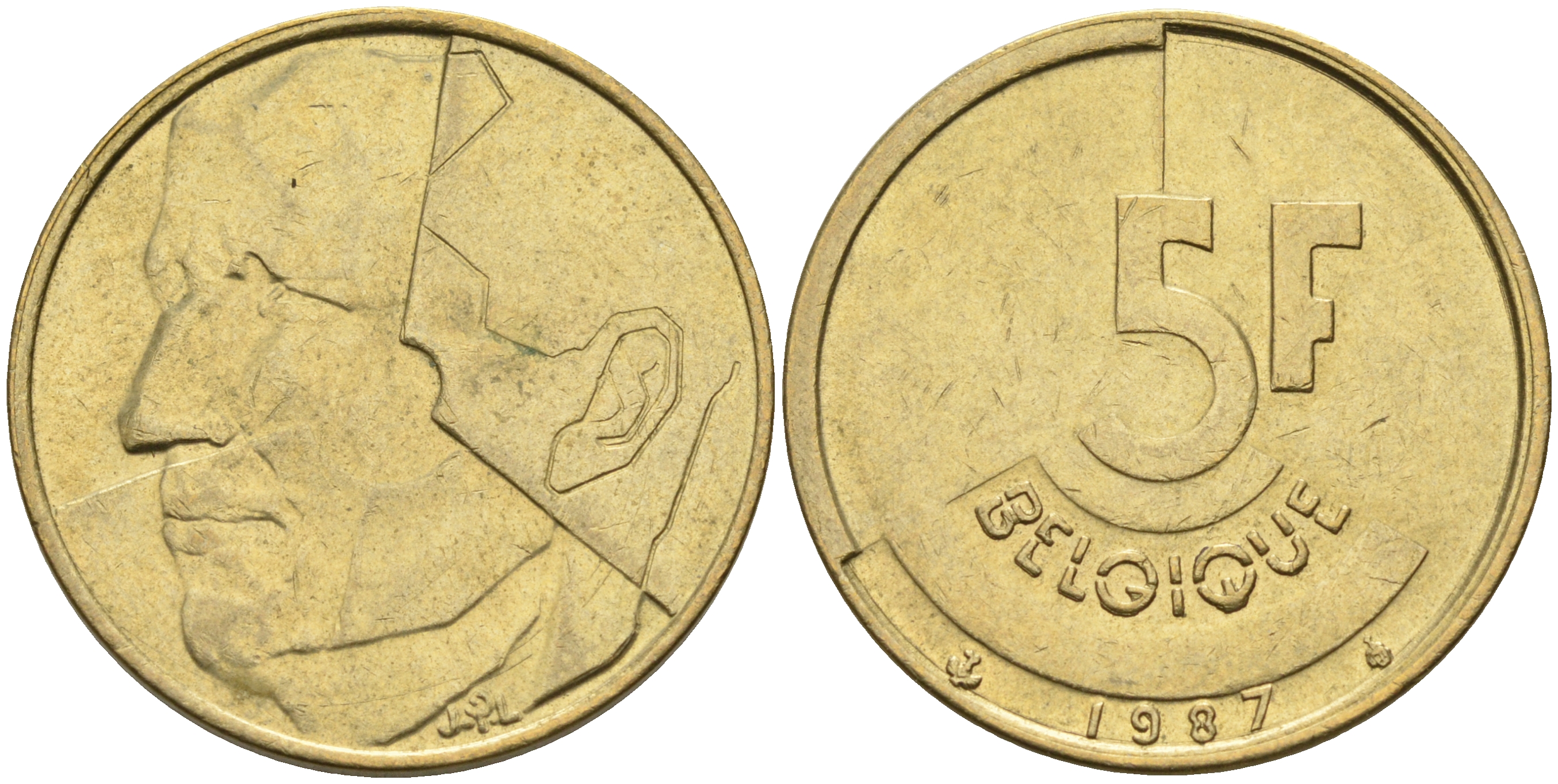 Бельгия 5 франков 1987 Belgique KM 163 алюминиевая бронза    4595-546