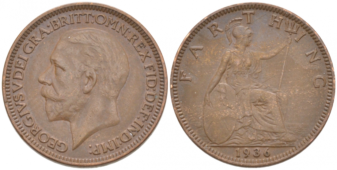Великобритания 1 фартинг 1936 Георг V (1910-1936) KM 825, Spink 4061 бронза 187-148