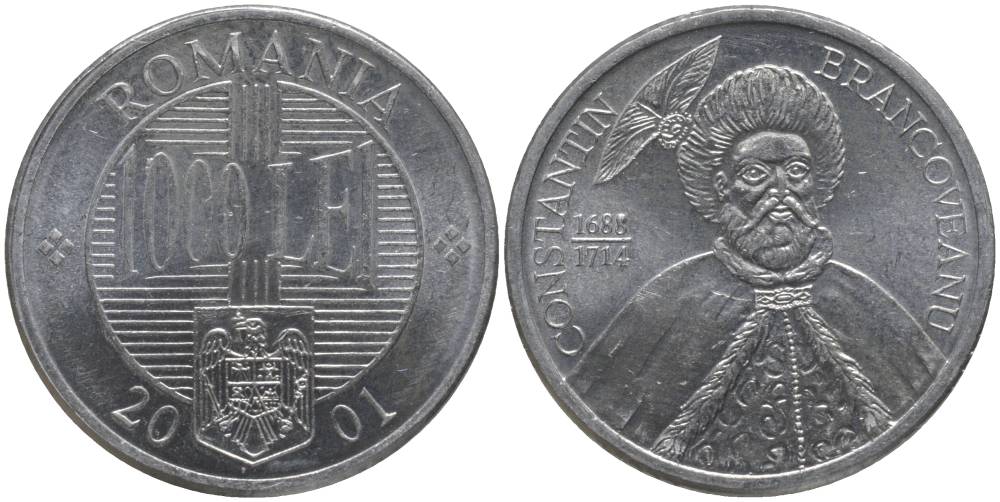 Румыния 1000 лей 2001 Константин Брынковяну (1654-1714) KM 153 алюминий  UNC  181-823