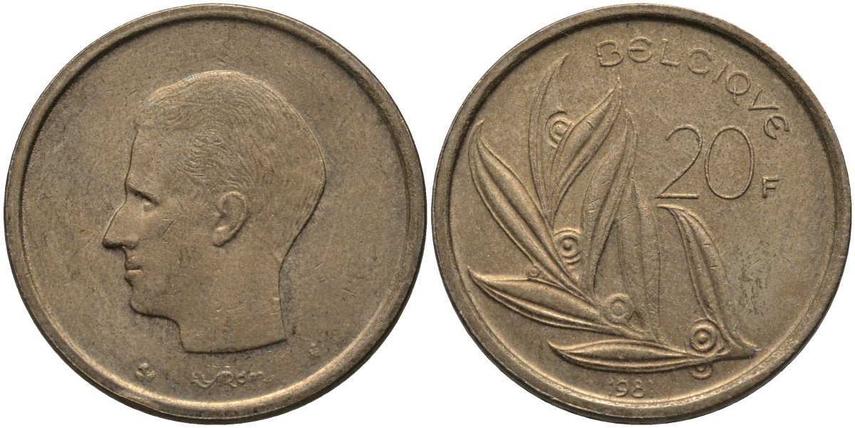 Бельгия 20 франков 1981 Belgique, Бодуэн I (1951-1993) KM 159 никель бронза 4171-657