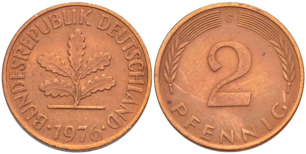 ФРГ 2 ПФЕННИГА 1976 J KM 106a, J.381a сталь плакированная сталь плакированная медьюю 4396-1567