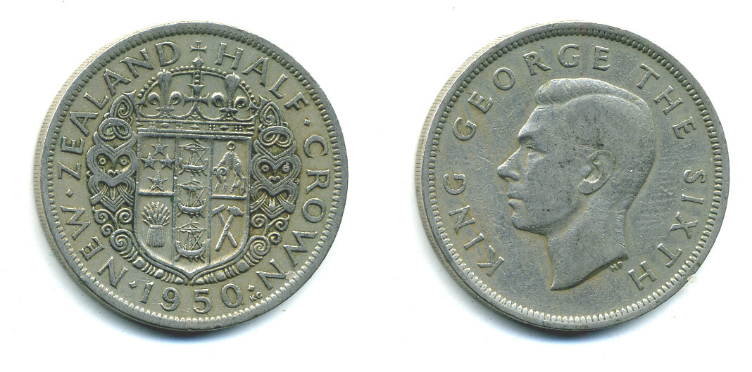 Новая Зеландия 1/2 кроны 1950 Георг VI (1936-1952) KM 19 медно-никель 35-623