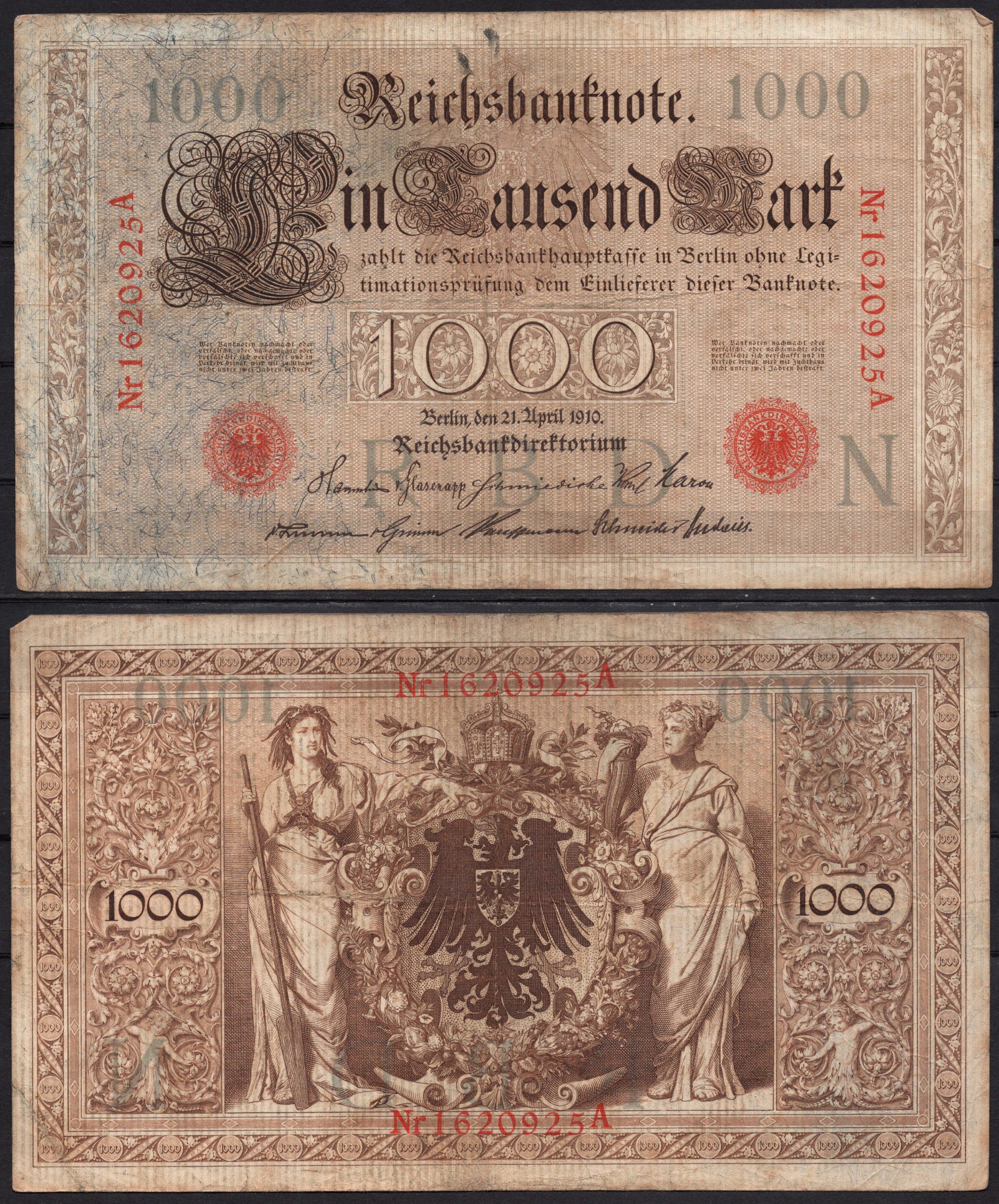 Германия 1000 марок 1910 Pick 45 b бумага 2192-83-1-1