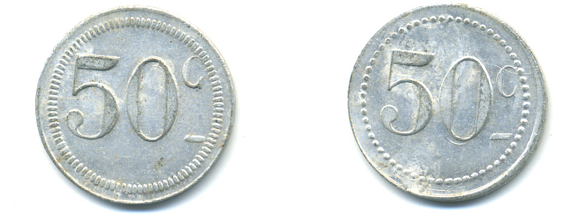 ФРАНЦИЯ 50 САНТИМОВ НАЧАЛО XX ВЕКА d 24 мм, вес около 1,0 гр., платежный жетон., платежный жетон алюминий 89-1043