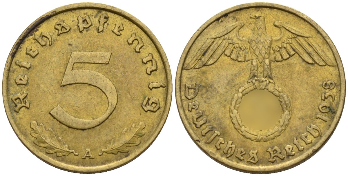 Германия 5 рейхспфеннигов 1938 A KM 91, J. 363 алюминиевая бронза 4151-818