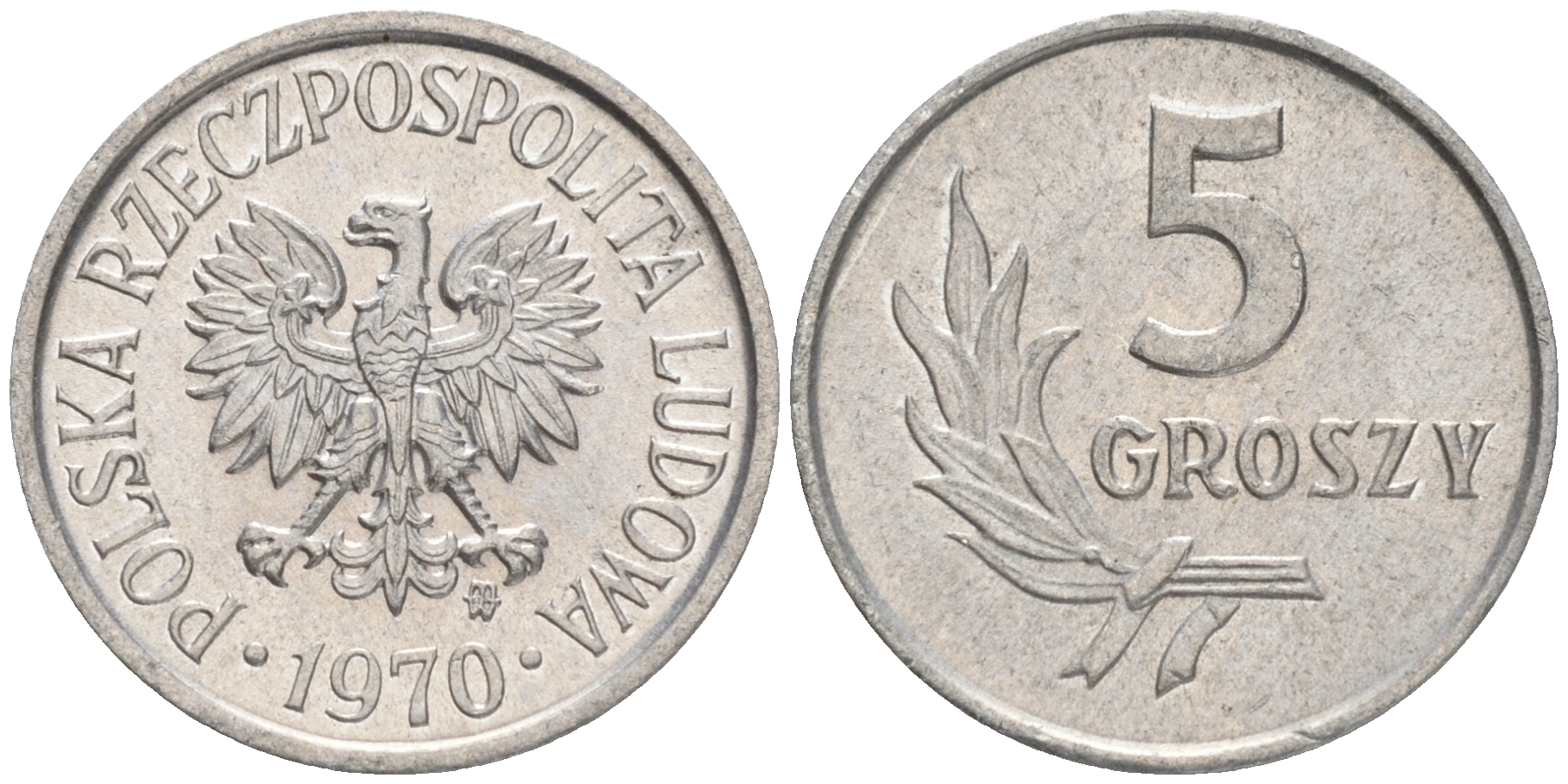 Польша 5 грошей 1970 MW  KM A46, Parchimowicz 204j алюминий XF-UNC 192-165