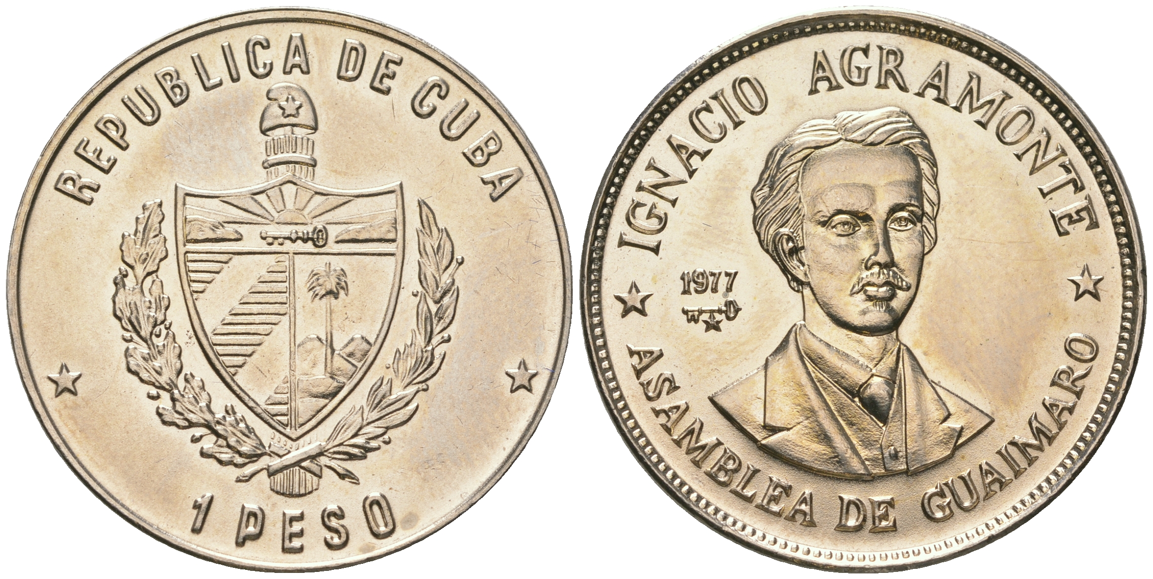 Куба 1 песо 1977 Игнасио Аграмонте (1841-1873) KM 187 медно-никель UNC 4165-126