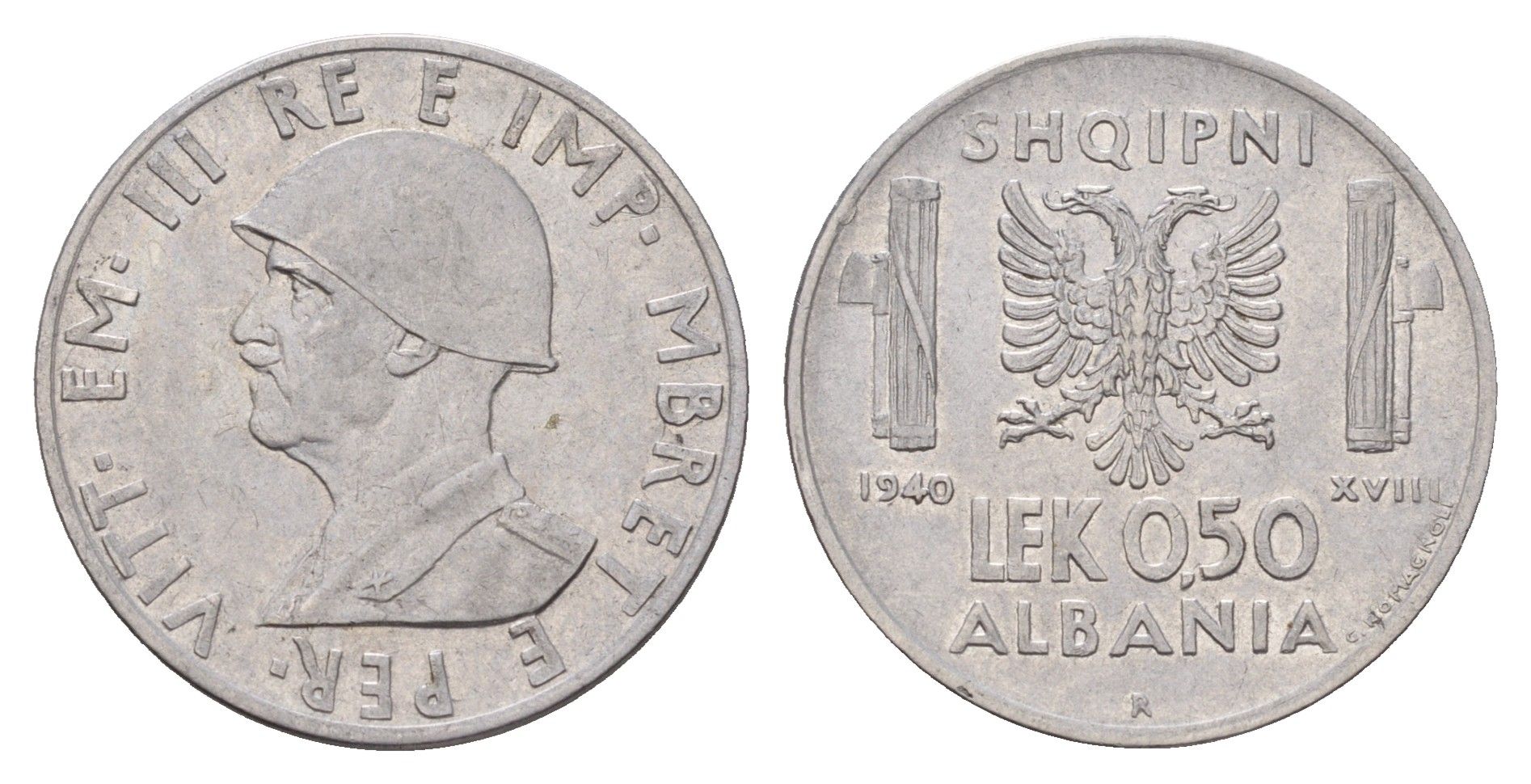 Албания 0,5 лек 1940 KM 30 нержавеющая сталь 86-517