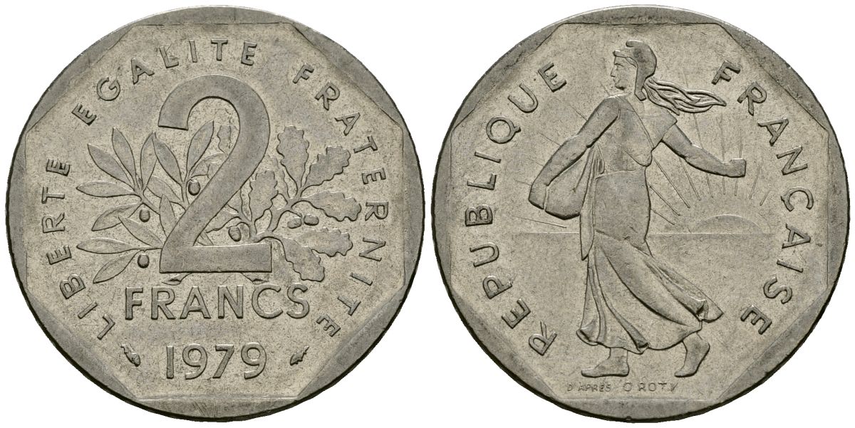Франция 2 франка 1979 сеятель KM 942.1 никель 4120-415