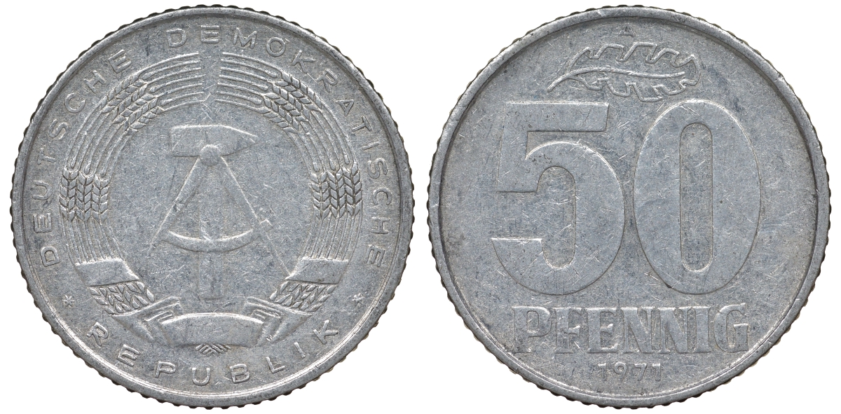 ГДР 50 пфеннигов 1971 A KM 12.2 алюминий 62-644