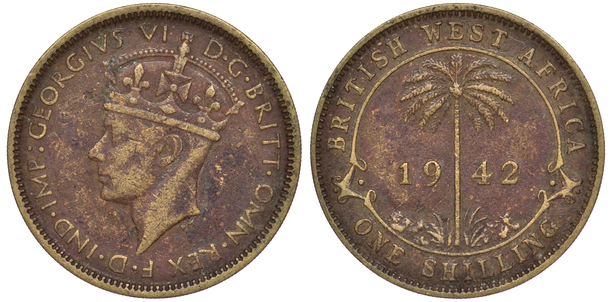 Британская Западная Африка 1 шиллинг 1942 Георг VI KM 23 никель латунь 25-1634