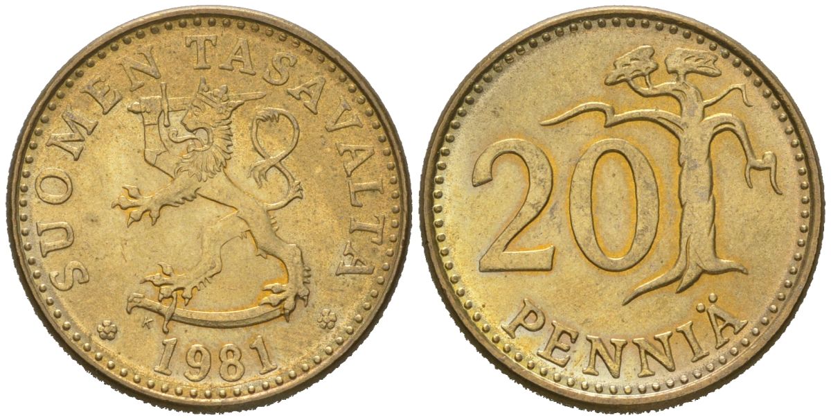 Финляндия 20 пенни 1981 K KM 47 алюминиевая бронза UNC 4618-517
