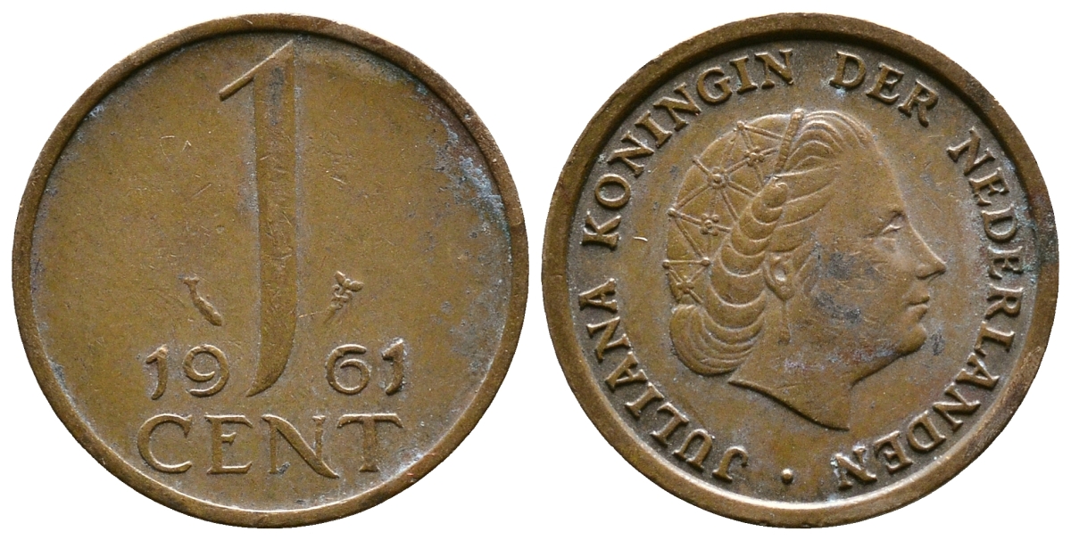 Нидерланды 1 цент 1961 Юлиана (1948-1980) КМ 180 бронза 177-1161
