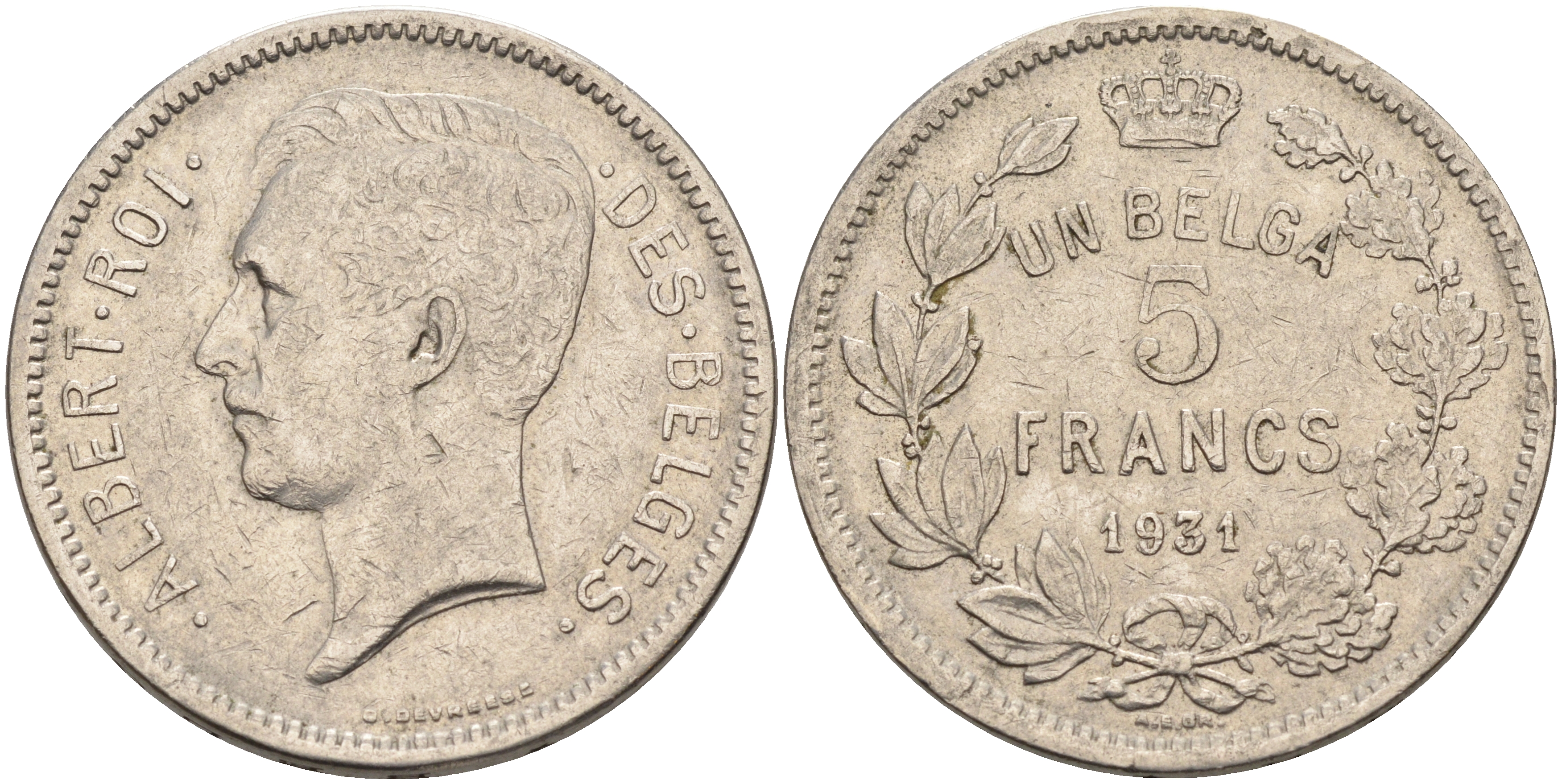 Бельгия 5 франков 1931 BELGES KM 97.1 никель 4185-611