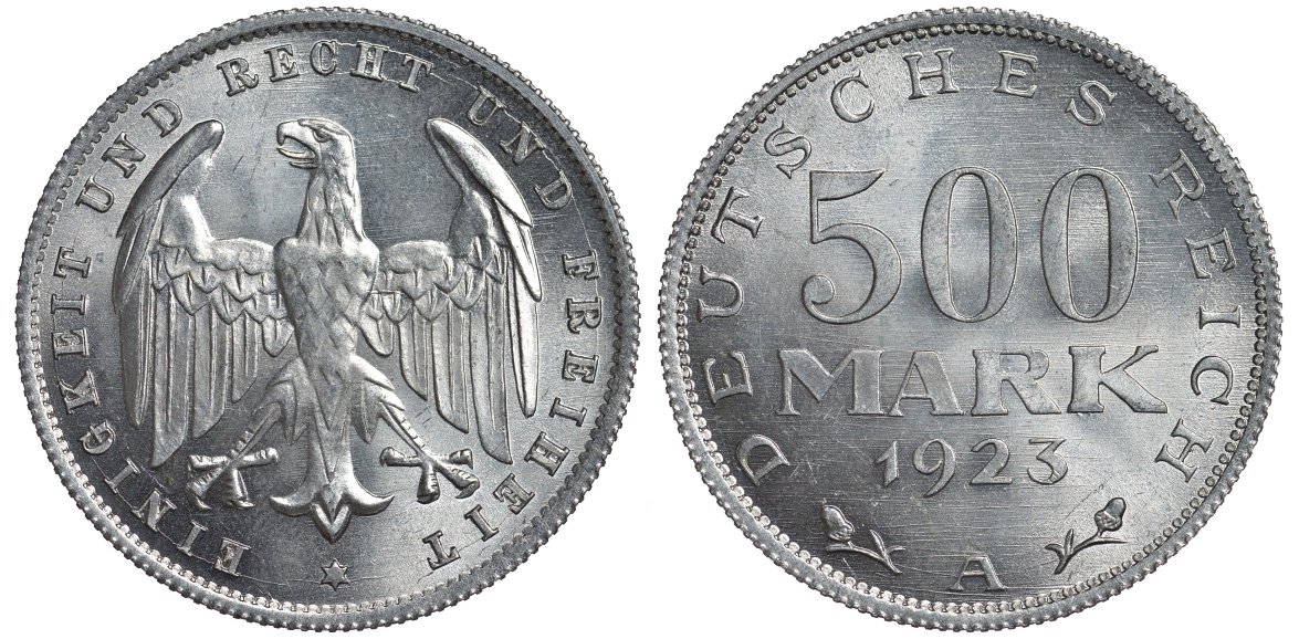 Германия 500 марок 1923 А KM 36, J.305 алюминий UNC 4587-512