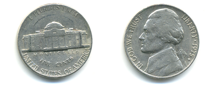 США 5 ЦЕНТОВ 1975 D ДЖЕФФЕРСОН KM А192 медно-никель 179-715