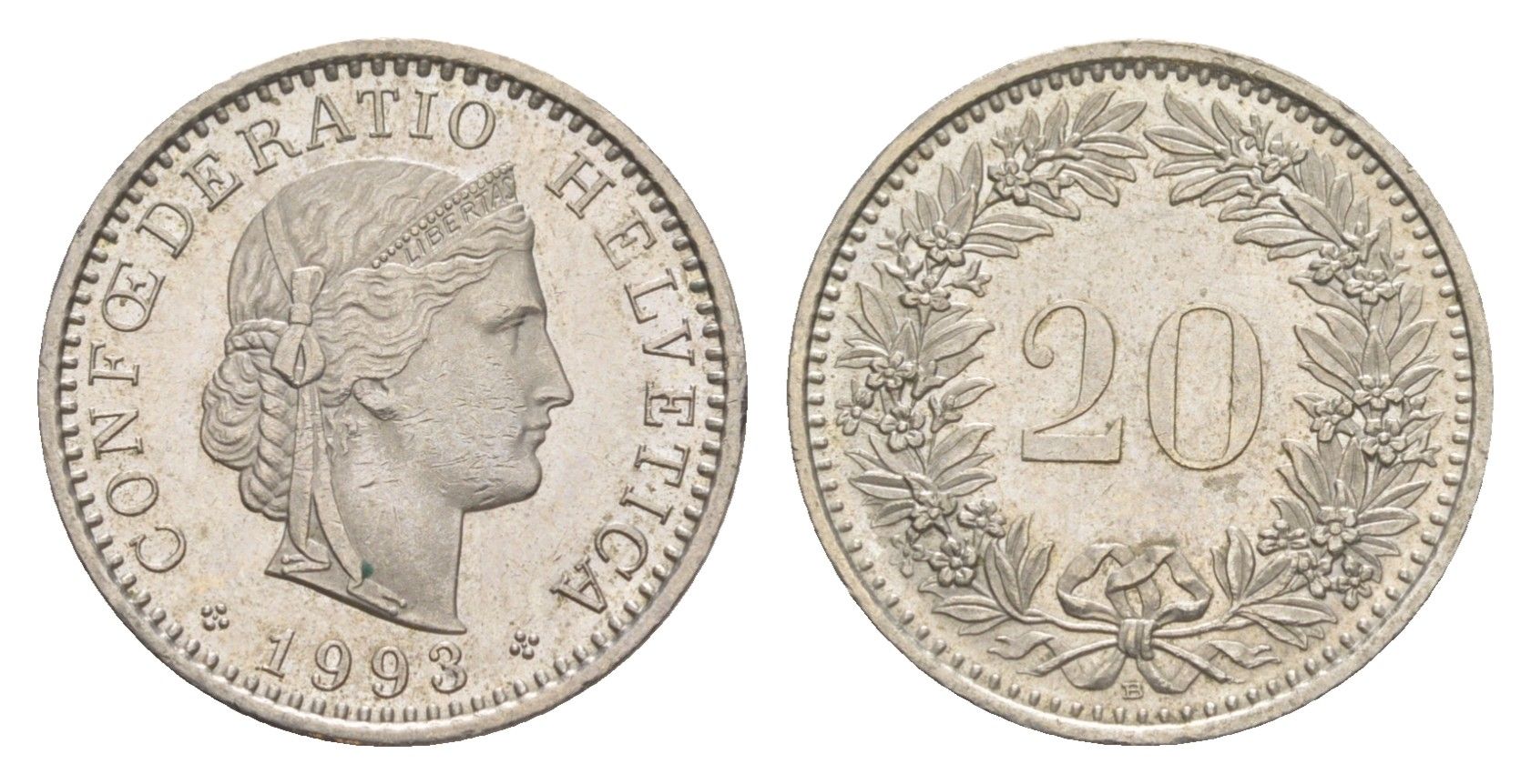 Швейцария 20 раппенов 1993 B KM 29a медно-никель 4623-517