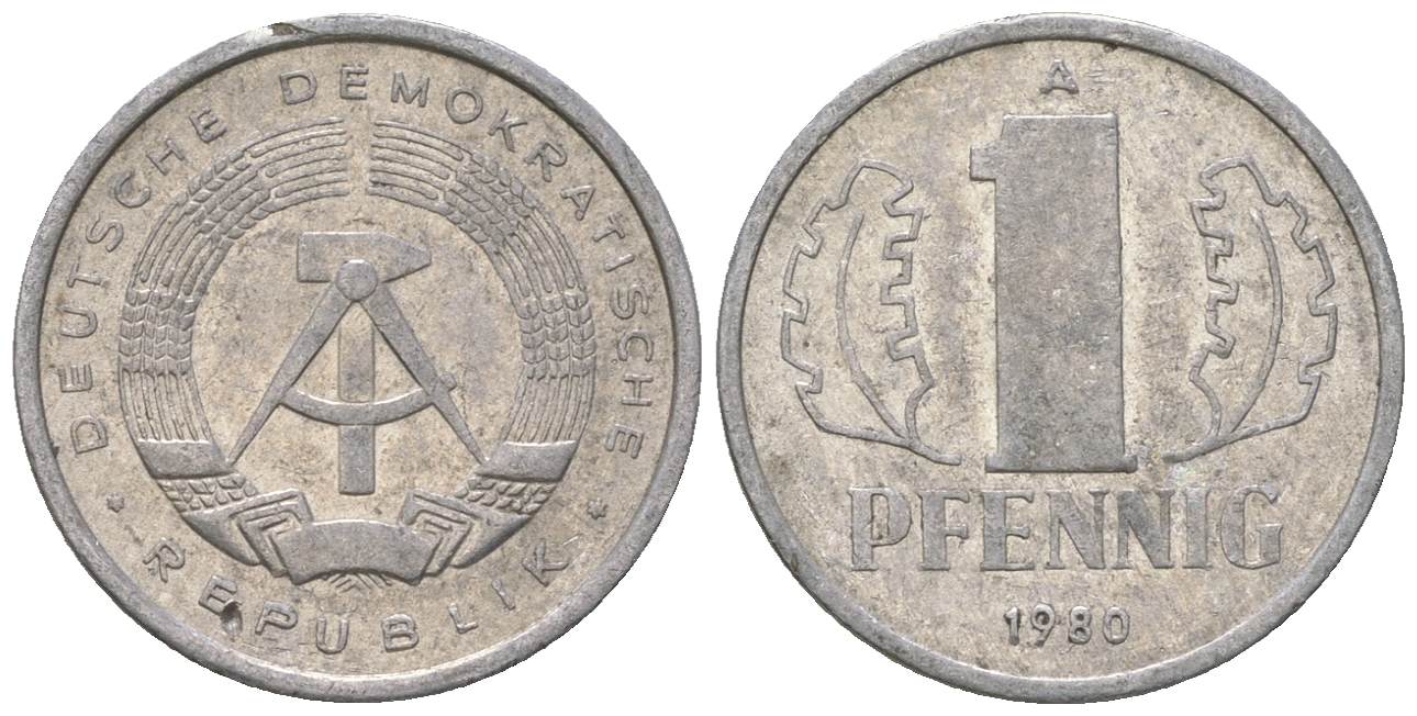 ГДР 1 пфенниг 1980 A KM 8.1 алюминий 4651-1258